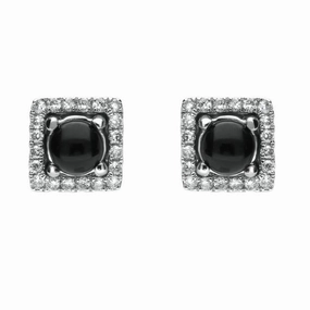 18ct White Gold Whitby Jet and Diamond Adjustable Earrings