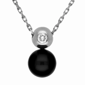 18ct White Gold Whitby Jet and Diamond Bead Necklace D