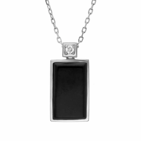 18ct White Gold Whitby Jet and Diamond Flat Oblong Necklace