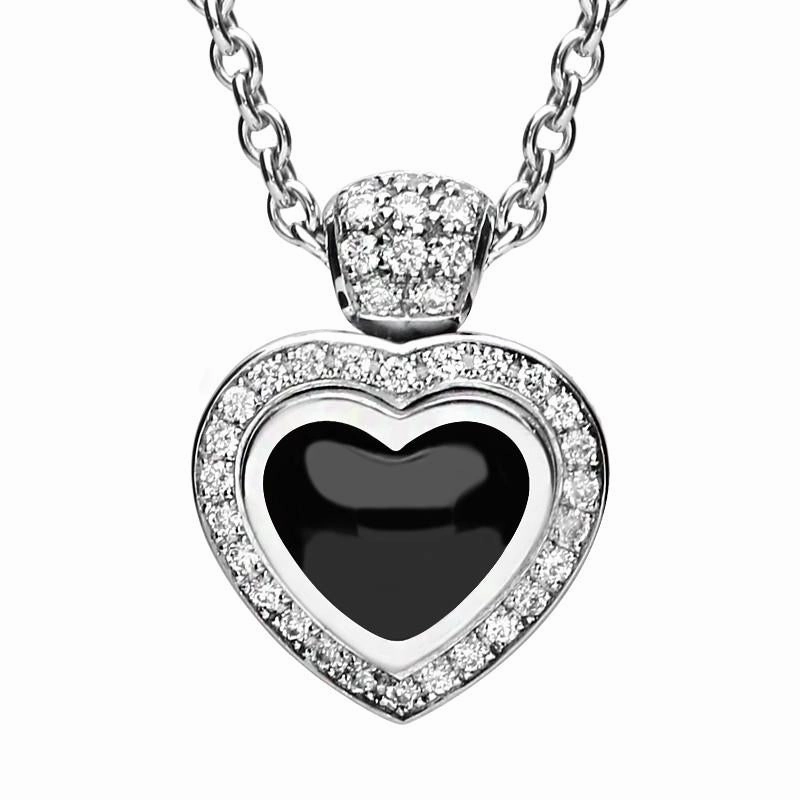 18ct White Gold Whitby Jet and Diamond Heart Necklace