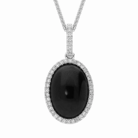 18ct White Gold Whitby Jet and Diamond Oval Cut Necklace