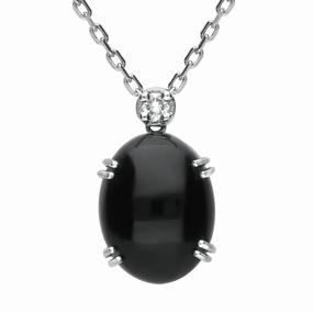 18ct White Gold Whitby Jet and Diamond Oval Necklace D
