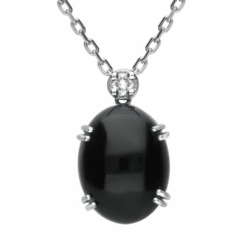18ct White Gold Whitby Jet and Diamond Oval Necklace D