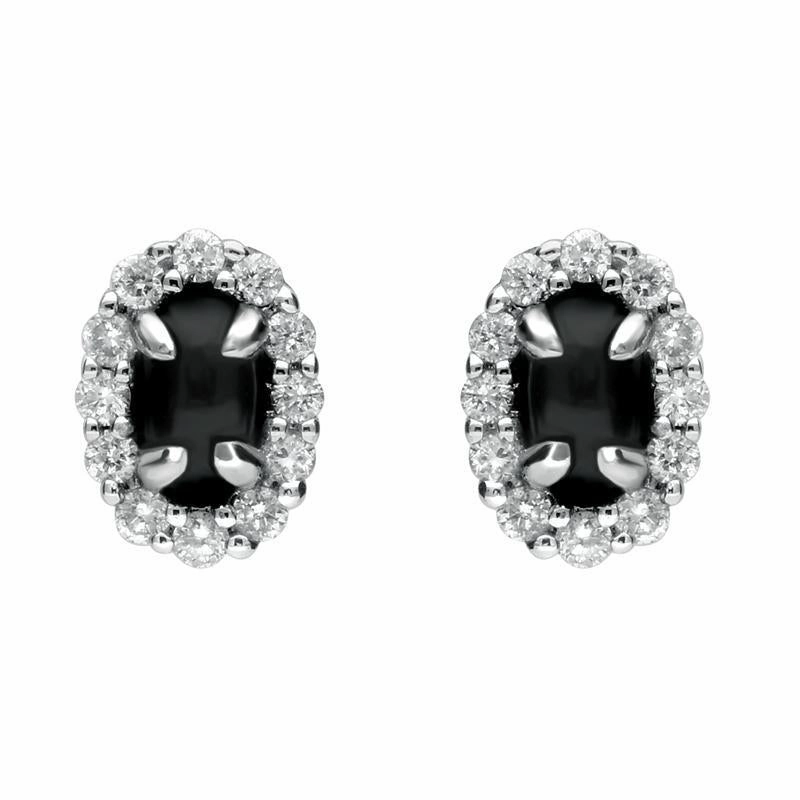 18ct White Gold Whitby Jet and Diamond Oval Stud Earrings