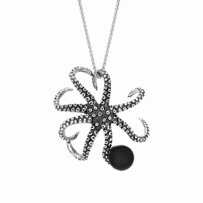 18ct White Gold Whitby Jet Bead Octopus Necklace