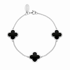 18ct White Gold Whitby Jet Bloom Four Leaf Clover Chain Bracelet