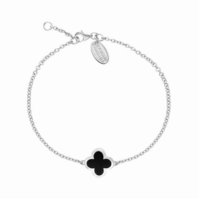 18ct White Gold Whitby Jet Bloom Four Leaf Clover Polished Edge Bracelet