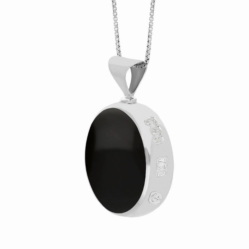 18ct White Gold Whitby Jet Blue John King's Coronation Hallmark Double Sided Round Necklace D
