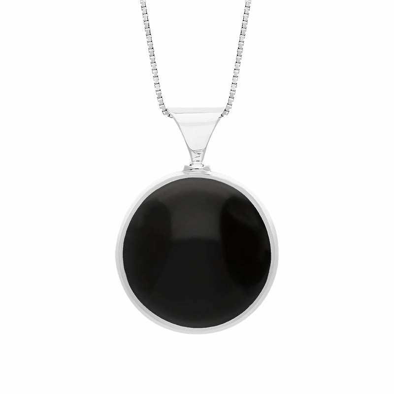 18ct White Gold Whitby Jet Blue John King's Coronation Hallmark Double Sided Round Necklace D