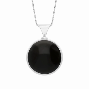 18ct White Gold Whitby Jet Blue John King's Coronation Hallmark Double Sided Round Necklace D