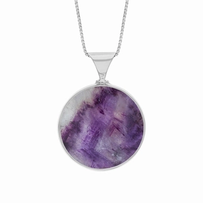 18ct White Gold Whitby Jet Blue John King's Coronation Hallmark Double Sided Round Necklace D