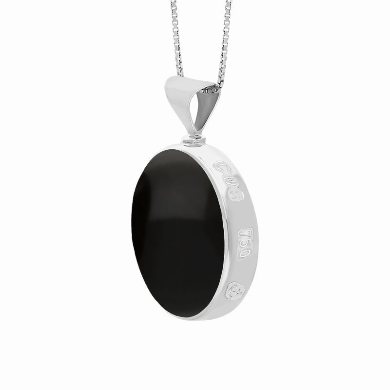 18ct White Gold Whitby Jet Blue John King's Coronation Hallmark Double Sided Round Necklace D