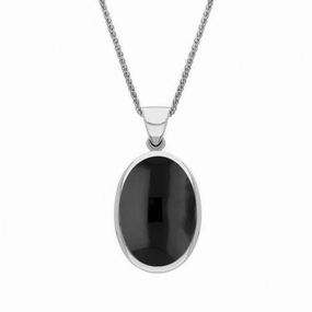 18ct White Gold Whitby Jet Blue John Small Double Sided Fob Necklace