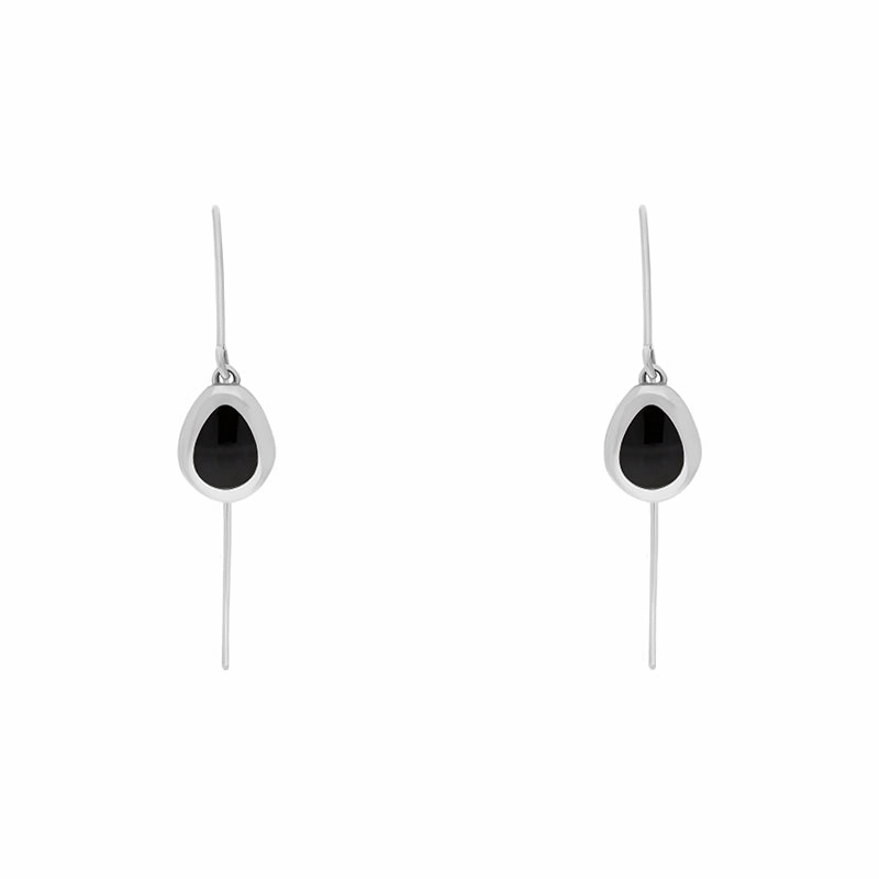 18ct White Gold Whitby Jet Cross Disc Drop Earrings