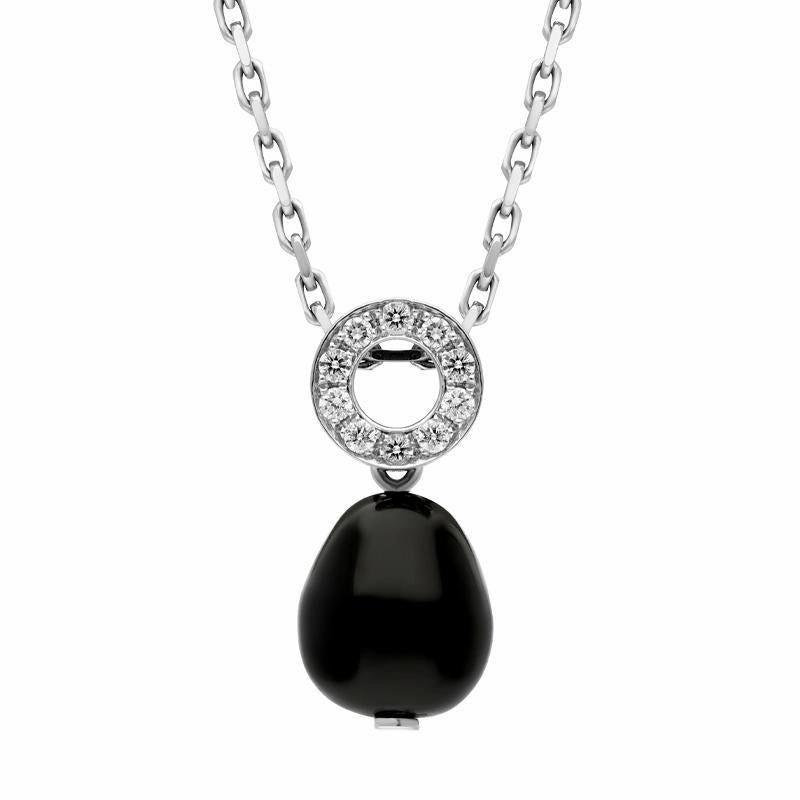 18ct White Gold Whitby Jet Diamond Bead Pave Set Open Round Top Necklace D