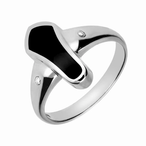 18ct White Gold Whitby Jet Diamond Bell Shape Ring