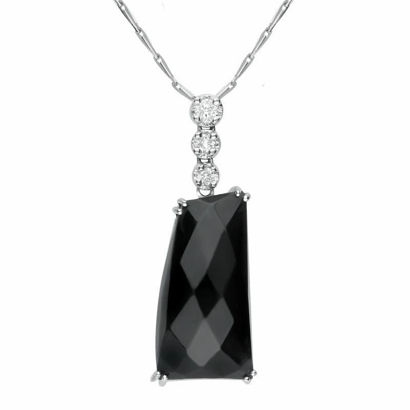 18ct White Gold Whitby Jet Diamond Claw Set Abstract Necklace D