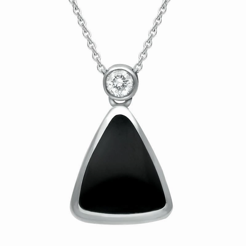 18ct White Gold Whitby Jet Diamond Curved Triangle Necklace D