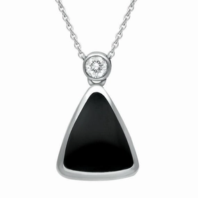 18ct White Gold Whitby Jet Diamond Curved Triangle Necklace D