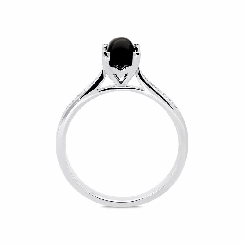 18ct White Gold Whitby Jet Diamond Cushion Shaped Ring