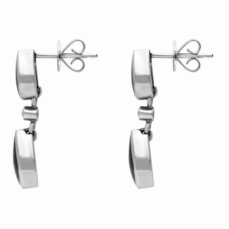 18ct White Gold Whitby Jet Diamond Double Pear Drop Earrings D