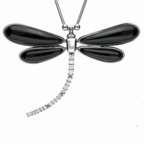 18ct White Gold Whitby Jet Diamond Dragonfly Necklace D