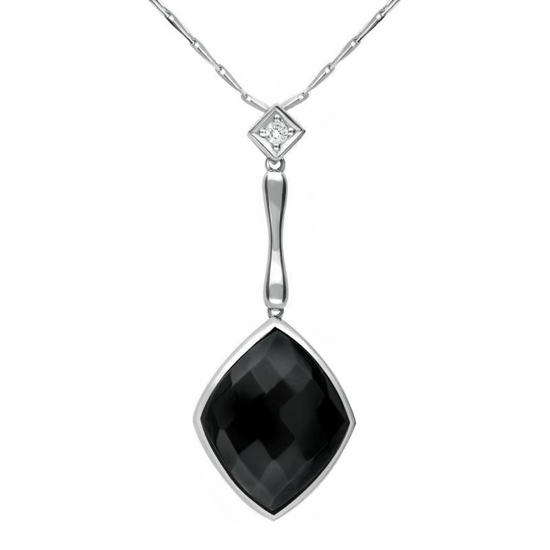 18ct White Gold Whitby Jet Diamond Faceted Cushion Necklace D