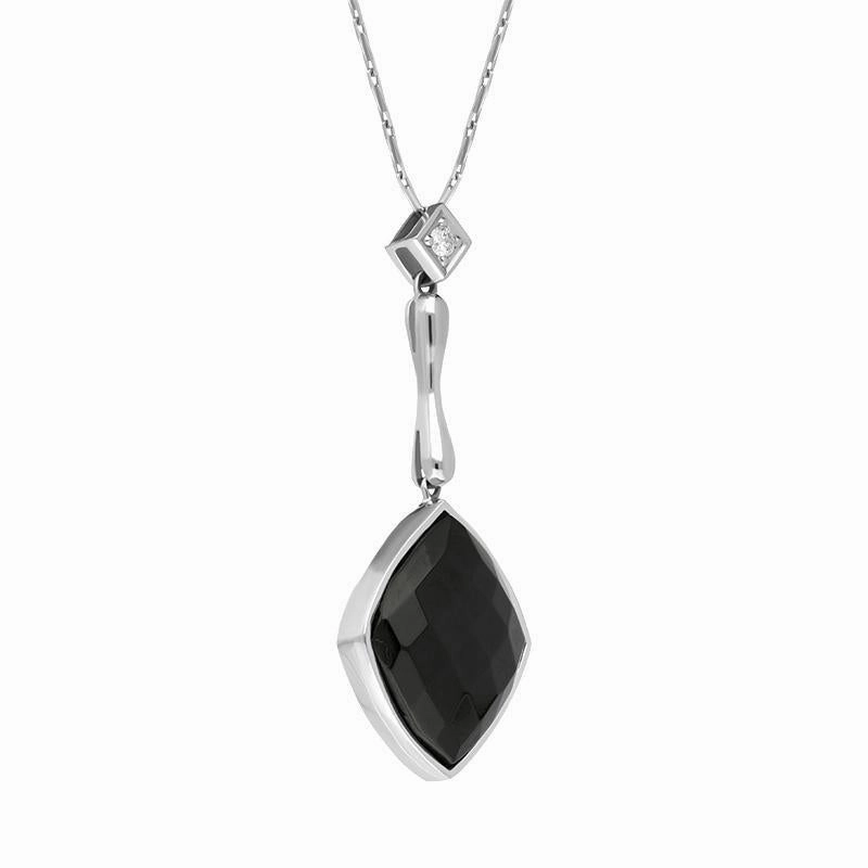 18ct White Gold Whitby Jet Diamond Faceted Cushion Necklace D