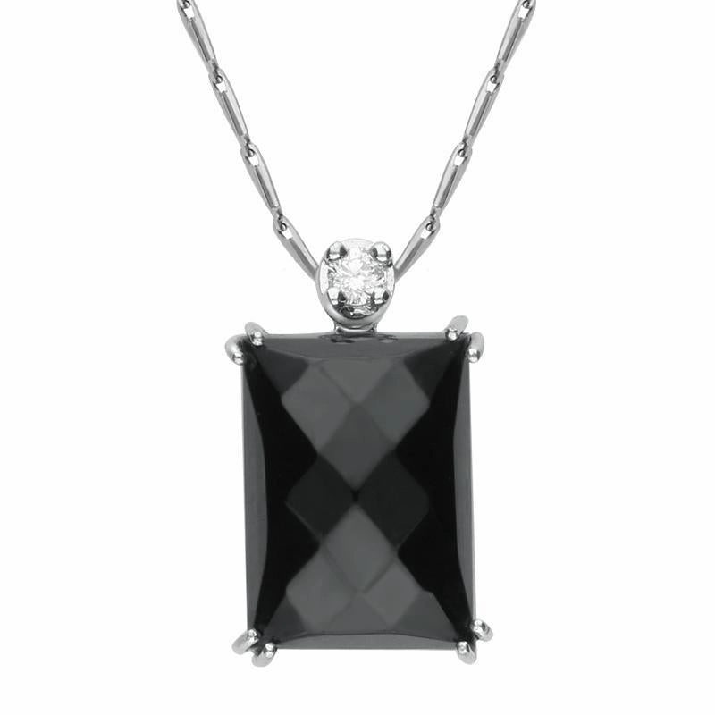 18ct White Gold Whitby Jet Diamond Faceted Oblong Necklace D