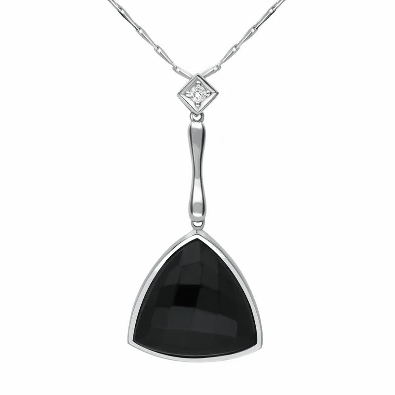 18ct White Gold Whitby Jet Diamond Faceted Triangle Necklace D