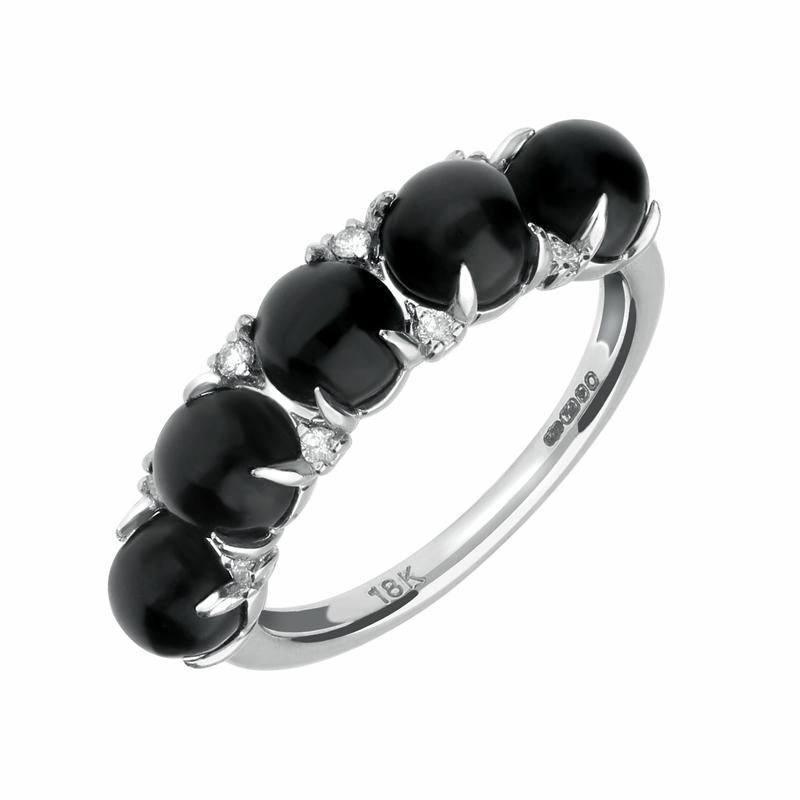 18ct White Gold Whitby Jet Diamond Five Stone Half Eternity Ring D