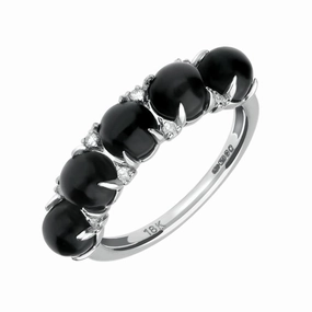 18ct White Gold Whitby Jet Diamond Five Stone Half Eternity Ring D