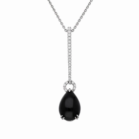 18ct White Gold Whitby Jet Diamond Long Bail Drop Necklace