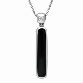 18ct White Gold Whitby Jet Diamond Long Oblong Necklace