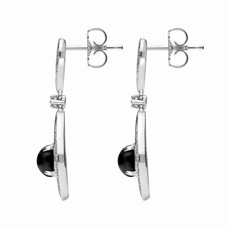 18ct White Gold Whitby Jet Diamond Open Curved Marquise Drop Earrings D