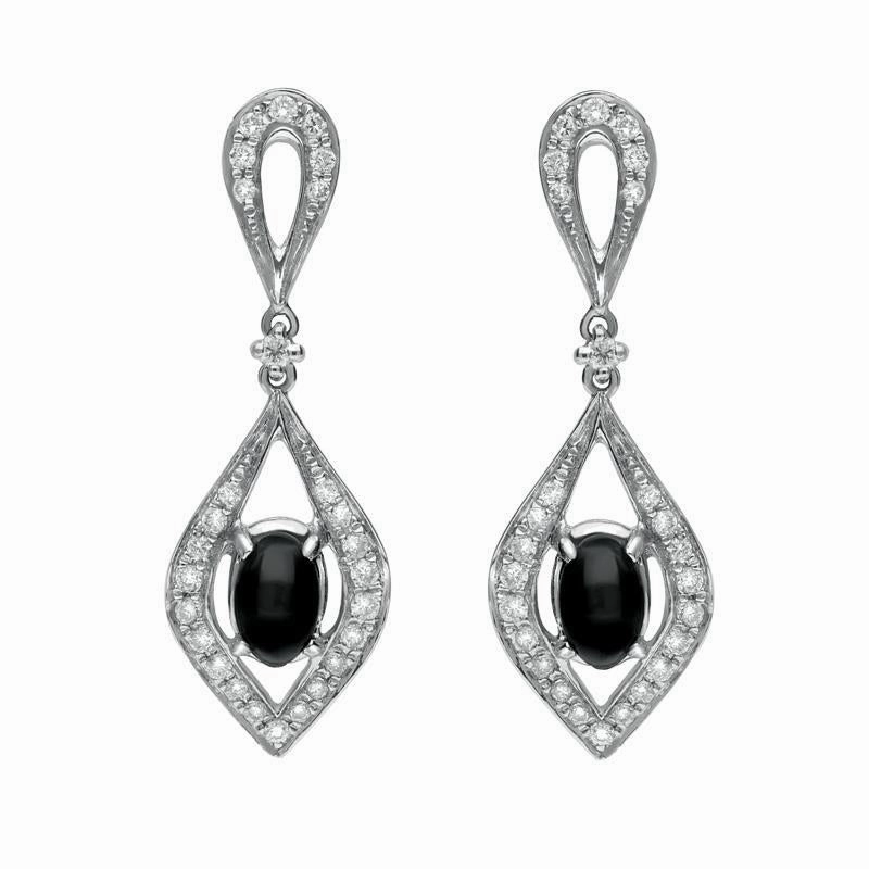 18ct White Gold Whitby Jet Diamond Open Curved Marquise Drop Earrings D
