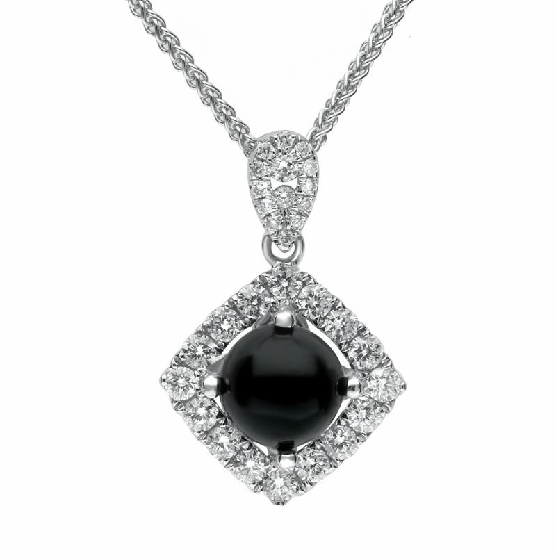 18ct White Gold Whitby Jet Diamond Open Square Necklace