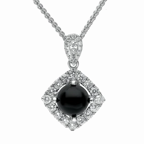 18ct White Gold Whitby Jet Diamond Open Square Necklace
