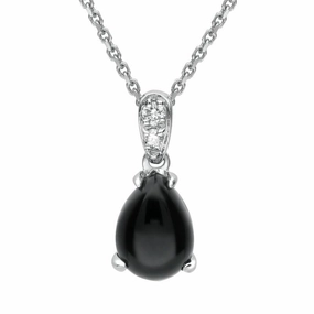 18ct White Gold Whitby Jet Diamond Pear Necklace