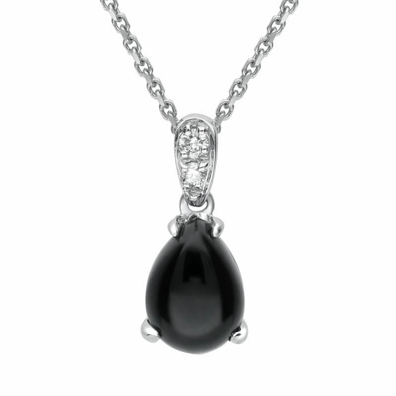 18ct White Gold Whitby Jet Diamond Pear Necklace