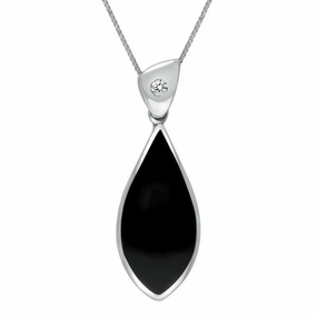 18ct White Gold Whitby Jet Diamond Pointed Pear Drop Necklace