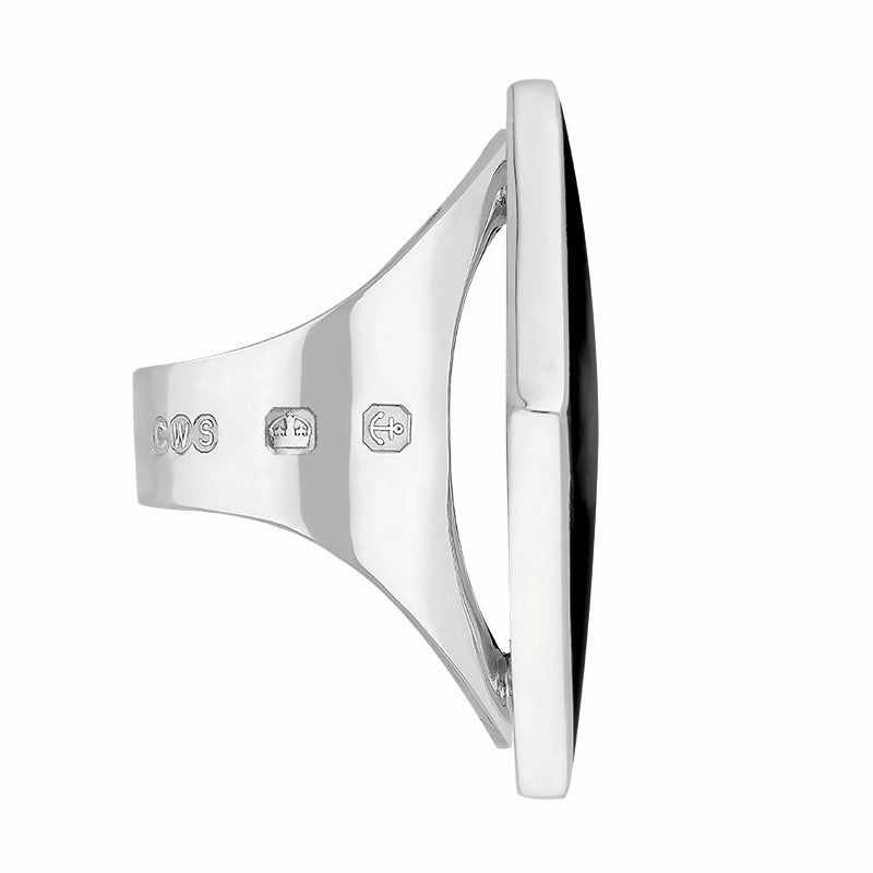 18ct White Gold Whitby Jet Hallmark Medium Rhombus Ring