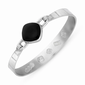 18ct White Gold Whitby Jet Hallmark Wide Cushion Bangle