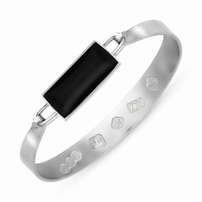 18ct White Gold Whitby Jet Hallmark Wide Oblong Bangle
