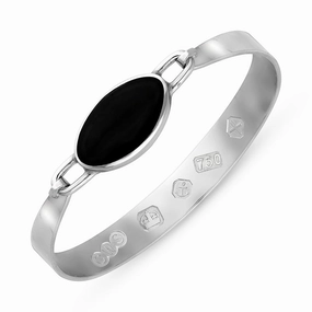 18ct White Gold Whitby Jet Hallmark Wide Oval Bangle