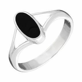 18ct White Gold Whitby Jet Heritage Oval Split Shoulder Ring