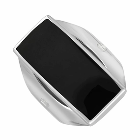 18ct White Gold Whitby Jet King's Coronation Hallmark Medium Oblong Ring D