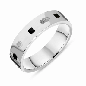 18ct White Gold Whitby Jet King's Coronation Hallmark Princess Cut 5mm Ring D