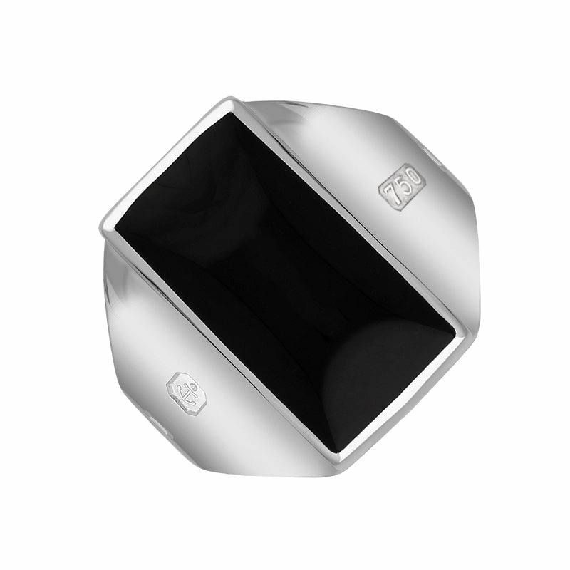 18ct White Gold Whitby Jet King's Coronation Hallmark Small Oblong Ring D