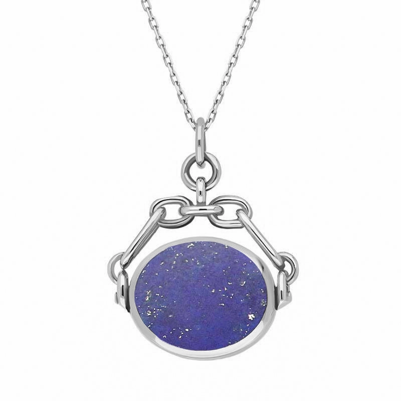 18ct White Gold Whitby Jet Lapis Lazuli Double Sided Swivel Fob Necklace